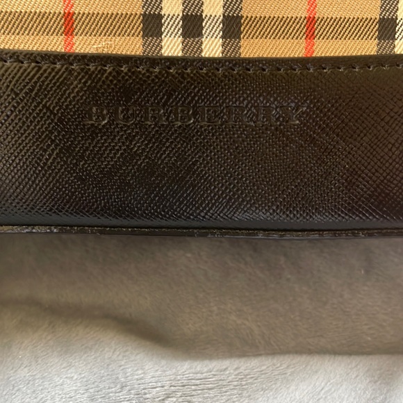 AUTHENTIC BURBERRY Burberry Check Hand Bag Purse Canvas w/black Leather - Picture 5 of 12